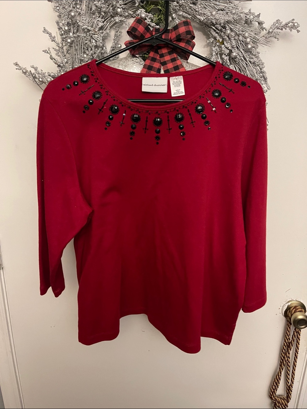 Alfred Dunner Red Embellished Crewneck Sweater
